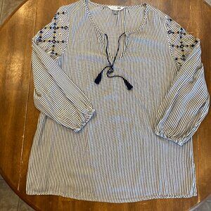 Old Navy The Tunic Shirt Striped Embroidered Blouse for Women Size Large NWOT!